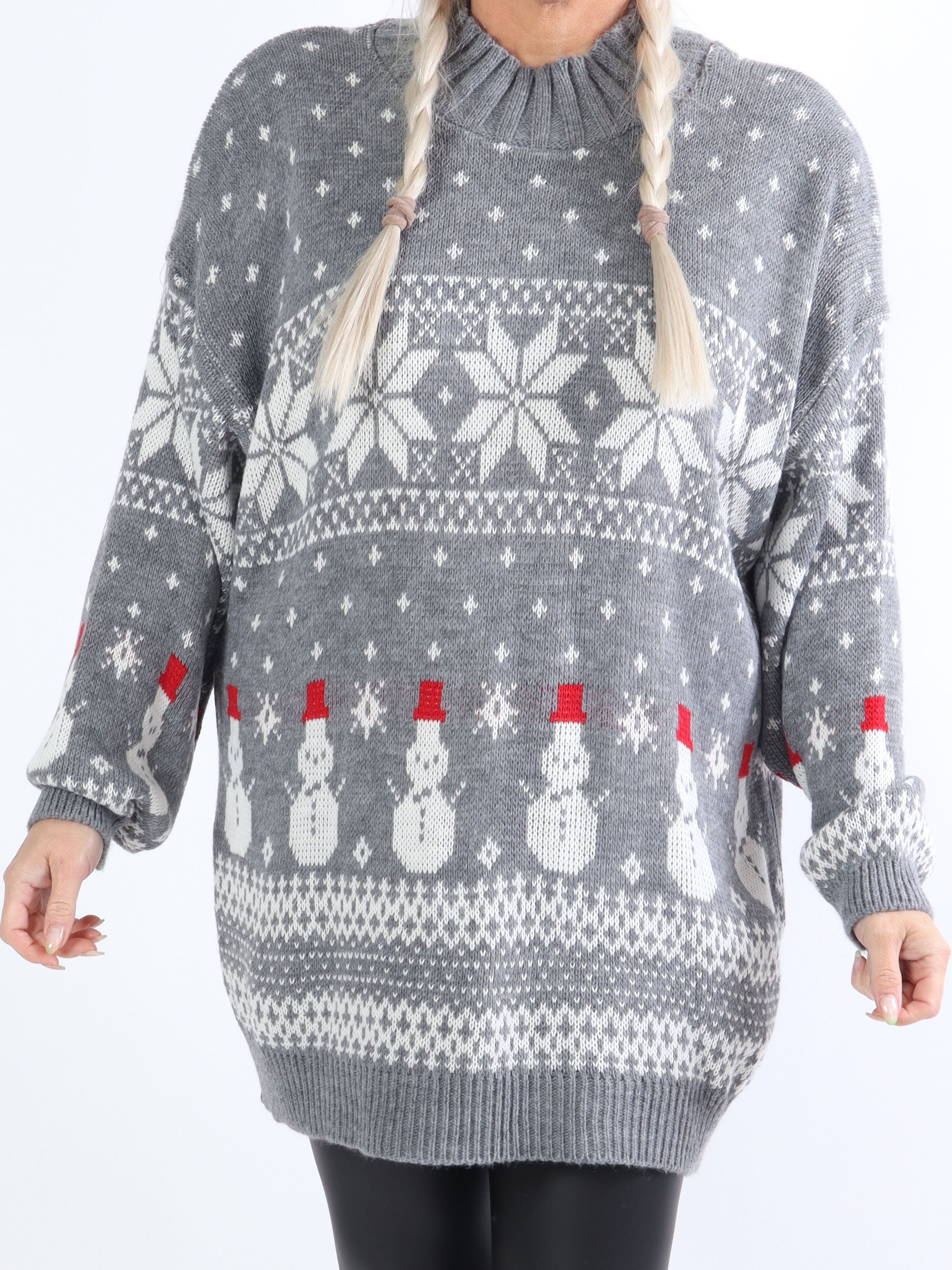 Snowman - Sød plus size julestrik med snemænd